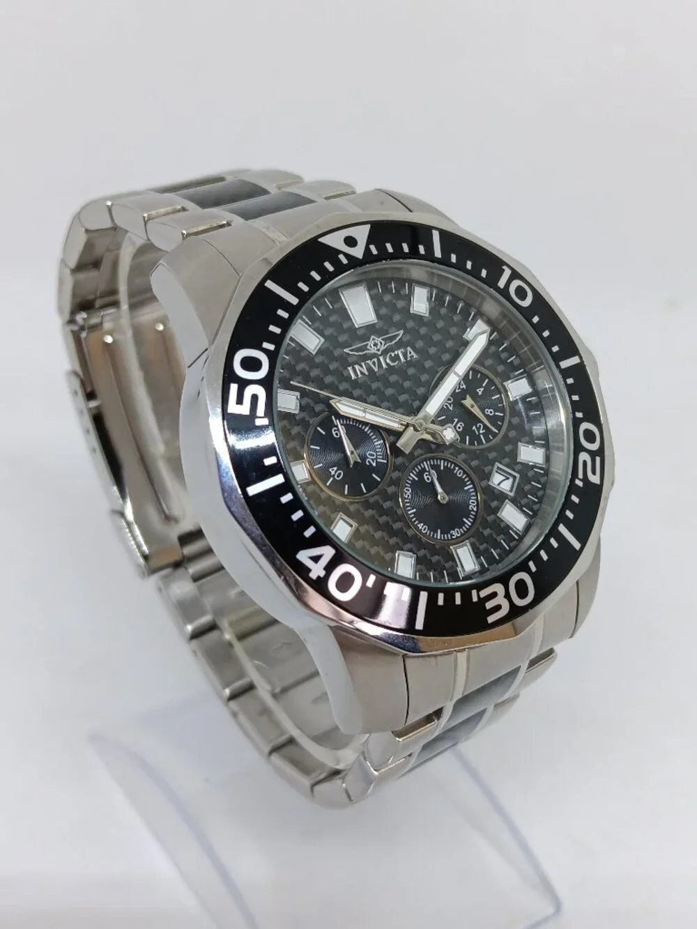 Invicta Pro Diver 17253 Men's 45 mm Silver/Black S/Steel Chrono Watch EX-DISPLAY